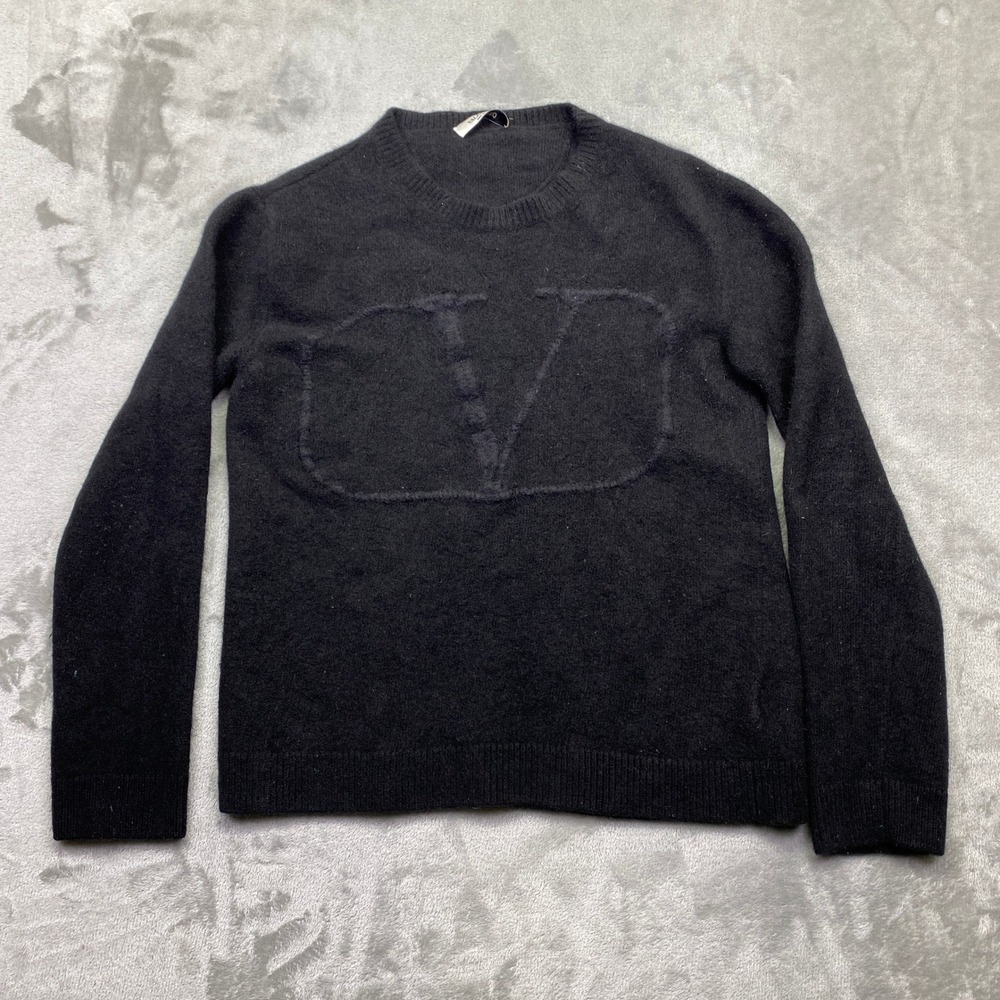Valentino Black Crew Neck Long Sleeve Sweater Mens‎ Size L Alpaca Wool Italy